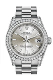 Rolex Datejust 31 Silver Dial Diamond Bezel Lug 18K White Gold President Ladies Watch 178159 / None