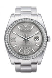 Rolex Datejust 36 Rhodium Waves Diamond Dial 18k White Gold Diamond Bezel Men's Watch 116244