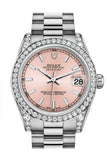 Rolex Datejust 31 Pink Dial Diamond Bezel Lug 18K White Gold President Ladies Watch 178159