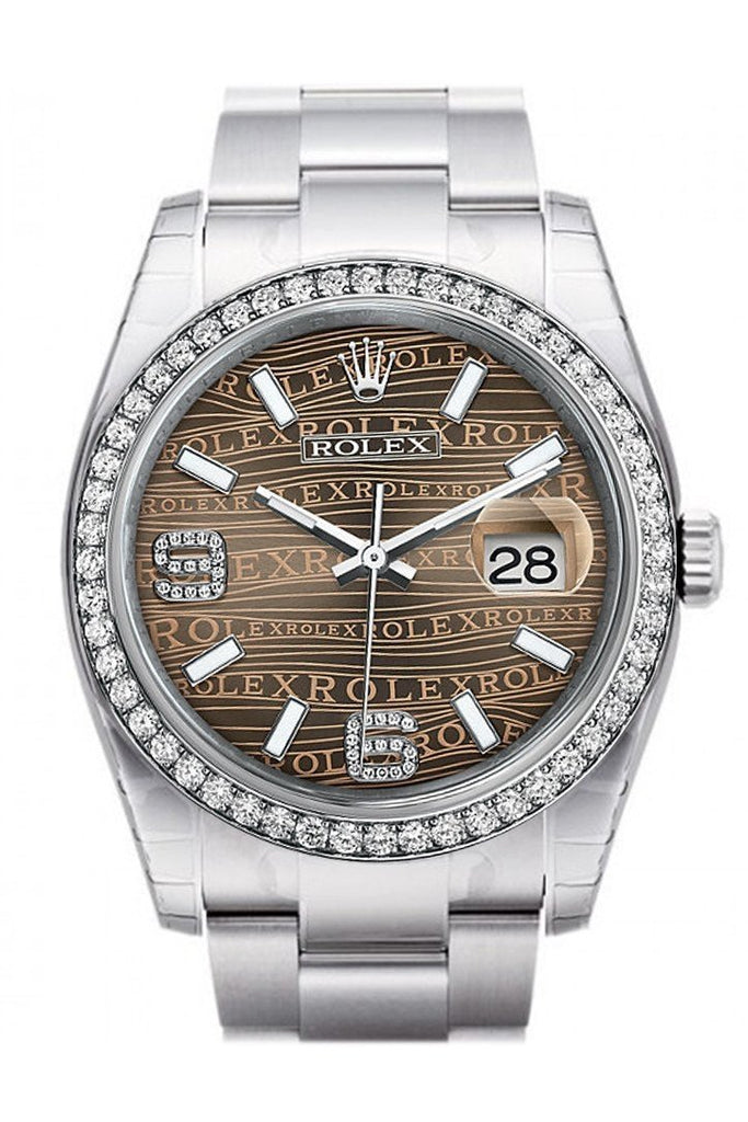 Rolex Datejust 36 Bronze Waves Set With Diamonds Dial 18K White Gold Diamond Bezel Mens Watch 116244
