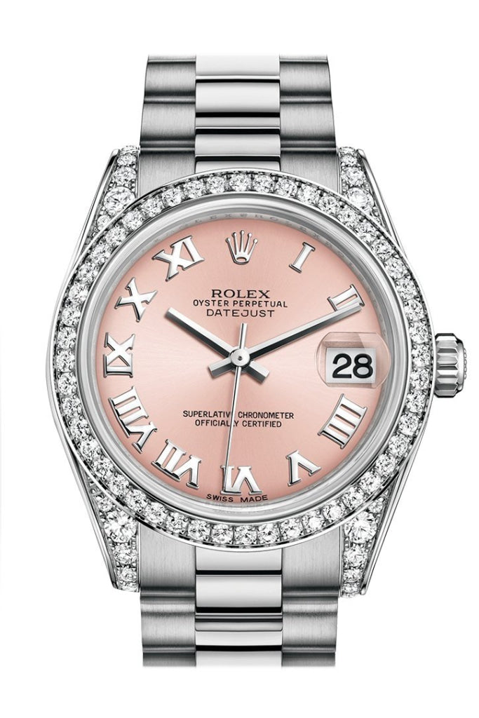 Rolex Datejust 31 Pink Roman Dial Diamond Bezel Lug 18K White Gold President Ladies Watch 178159 /