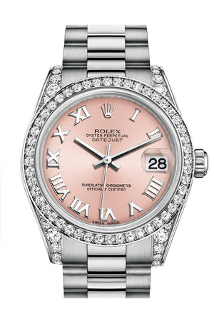 Rolex Datejust 31 Pink Roman Dial Diamond Bezel Lug 18K White Gold President Ladies Watch 178159 /