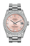 Rolex Datejust 31 Pink Roman Dial Diamond Bezel Lug 18K White Gold President Ladies Watch 178159
