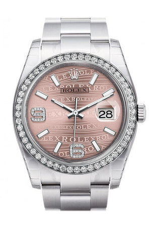 Rolex Datejust 36 Pink Waves Set With Diamonds Dial 18K White Gold Diamond Bezel Mens Watch 116244 /