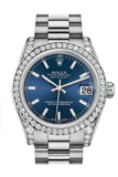 Rolex Datejust 31 Blue Dial Diamond Bezel Lug 18K White Gold President Ladies Watch 178159 / None