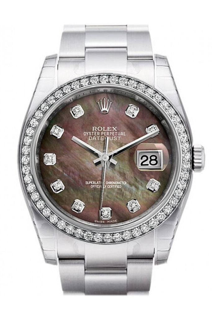 Rolex datejust black mother of pearl discount