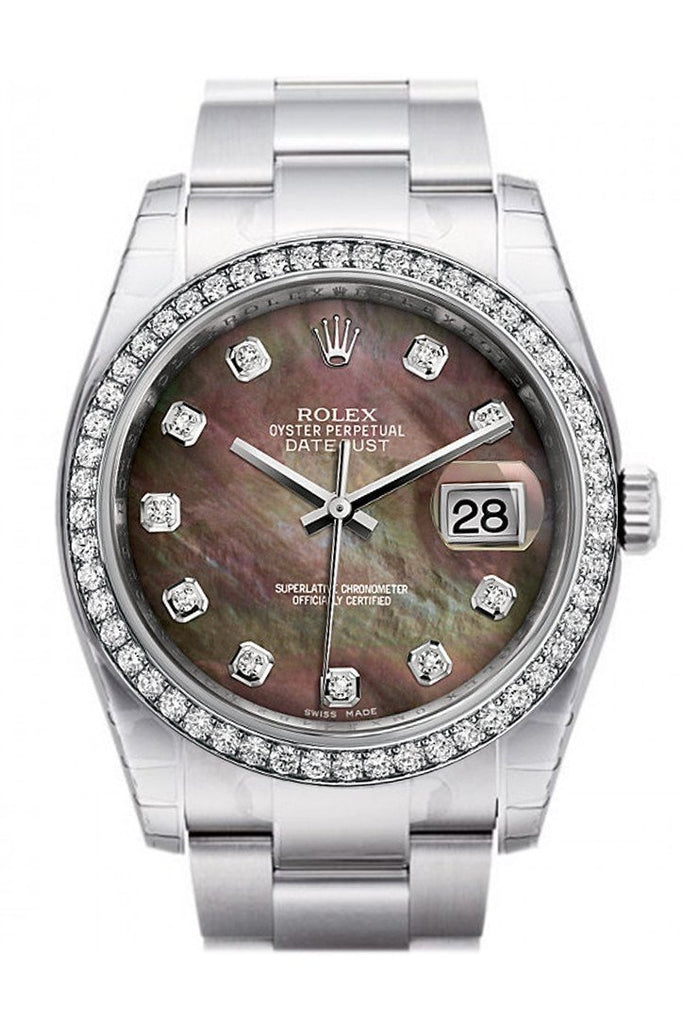 Rolex Datejust 36 Black Mother-Of-Pearl Set With Diamonds Dial 18K White Gold Diamond Bezel Mens
