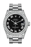 Rolex Datejust 31 Black Roman Dial Diamond Bezel Lug 18K White Gold President Ladies Watch 178159