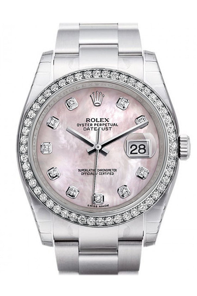 Rolex Datejust 36 Pink Mother-Of-Pearl Set With Diamonds Dial 18K White Gold Diamond Bezel Mens