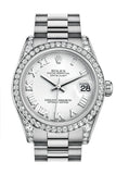 Rolex Datejust 31 White Roman Dial Diamond Bezel Lug 18K White Gold President Ladies Watch 178159