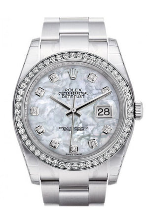 Rolex Datejust 36 White Mother-Of-Pearl Set With Diamonds Dial 18K Gold Diamond Bezel Mens Watch
