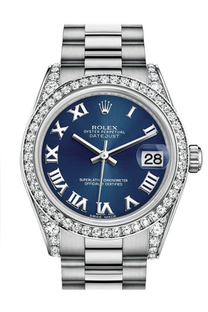 Rolex Datejust 31 Blue Roman Dial Diamond Bezel Lug 18K White Gold President Ladies Watch 178159 /