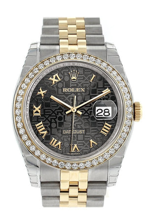 Rolex Datejust 36 Black Jubilee Roman Dial 18K White Gold Diamond Bezel Ladies Watch 116243