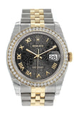 Rolex Datejust 36 Black Jubilee Roman Dial 18k White Gold Diamond Bezel Jubilee Ladies Watch 116243