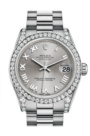 Rolex Datejust 31 Rhodium Roman Dial Diamond Bezel Lug 18K White Gold President Ladies Watch 178159
