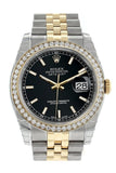 Rolex Datejust 36 Black Dial 18K White Gold Diamond Bezel Jubilee Ladies Watch 116243