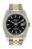 Rolex Datejust 36 Black Dial 18k White Gold Diamond Bezel Jubilee Ladies Watch 116243