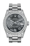Rolex Datejust 31 Dark Rhodium Raised Floral Motif Dial Diamond Bezel Lug 18K White Gold President Ladies Watch 178159