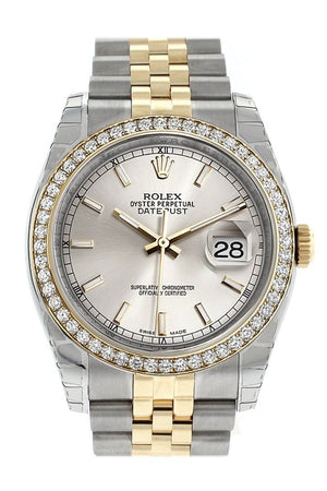 Rolex Datejust 36 Silver Dial 18K White Gold Diamond Bezel Jubilee Ladies Watch 116243