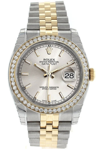 Rolex Datejust 36 Silver Dial 18K White Gold Diamond Bezel Jubilee Ladies Watch 116243