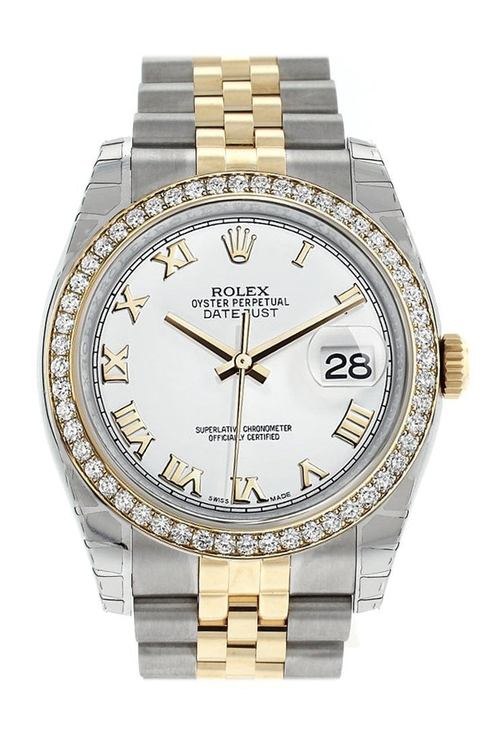 Rolex Datejust 36 White Roman Dial 18K Gold Diamond Bezel Jubilee Ladies Watch 116243