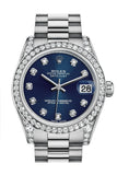 Rolex Datejust 31 Blue Diamond Dial Bezel Lug 18K White Gold President Ladies Watch 178159 / None