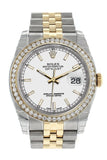 Rolex Datejust 36 White Dial 18K Gold Diamond Bezel Jubilee Ladies Watch 116243