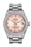 Rolex Datejust 31 Pink Diamond Dial Diamond Bezel Lug 18K White Gold President Ladies Watch 178159
