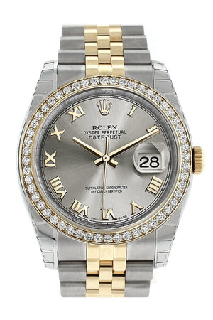 Rolex Datejust 36 Steel Roman Dial 18K White Gold Diamond Bezel Jubilee Ladies Watch 116243