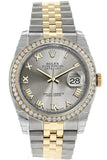 Rolex Datejust 36 Steel Roman Dial 18K White Gold Diamond Bezel Jubilee Ladies Watch 116243