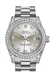 Rolex Datejust 31 Silver Diamond Dial Diamond Bezel Lug 18K White Gold President Ladies Watch 178159