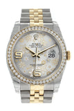 Rolex Datejust 36 Silver Floral Motif Dial 18K White Gold Diamond Bezel Jubilee Ladies Watch 116243