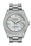 Rolex Datejust 31 White mother-of-pearl Roman Dial Diamond Bezel Lug 18K White Gold President Ladies Watch 178159