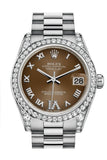 Rolex Datejust 31 Bronze Large VI Diamond Dial Diamond Bezel Lug 18K White Gold President Ladies Watch 178159