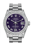 Rolex Datejust 31 Purple Set With Diamonds Dial Diamond Bezel Lug 18K White Gold President Ladies