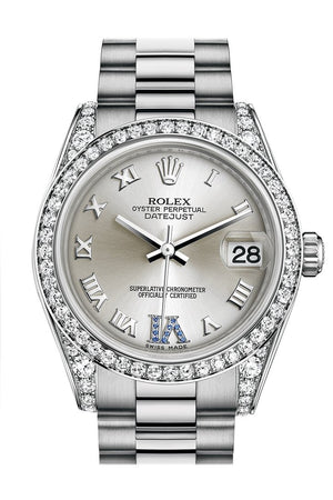 Rolex Datejust 31 Silver Large Vi Set With Sapphires Dial Diamond Bezel Lug 18K White Gold President