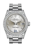 Rolex Datejust 31 Silver Large Vi Set With Sapphires Dial Diamond Bezel Lug 18K White Gold President