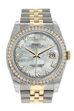 Rolex Datejust 36 White Mother-Of-Pearl Dial 18K Gold Diamond Bezel Jubilee Ladies Watch 116243