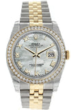 Rolex Datejust 36 White Mother-Of-Pearl Dial 18K Gold Diamond Bezel Jubilee Ladies Watch 116243