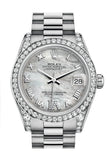 Rolex Datejust 31 White mother-of-pearl Large VI Dial Diamond Bezel Lug 18K White Gold President Ladies Watch 178159