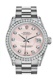 Rolex Datejust 31 Pink Mother-Of-Pearl Diamond Dial Bezel Lug 18K White Gold President Ladies Watch