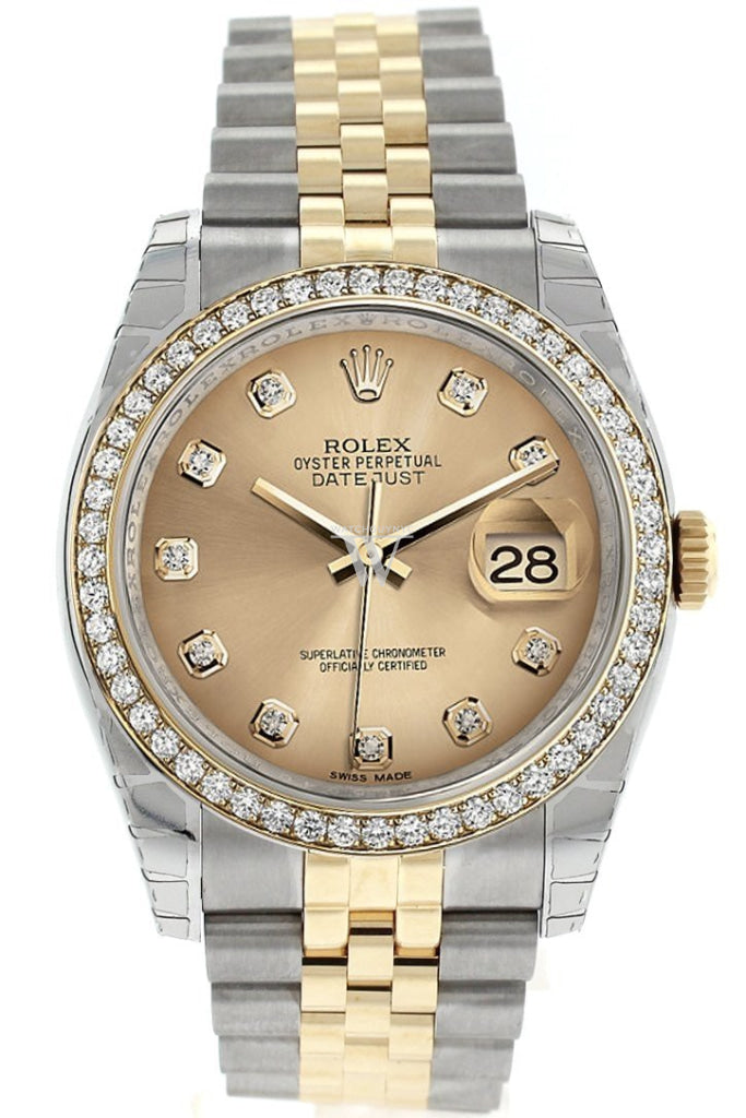Rolex Datejust 36 Champagne Set With Diamonds Dial 18K White Gold Diamond Bezel Jubilee Ladies Watch