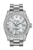 Rolex Datejust 31 White Mother-Of-Pearl Diamond Dial Bezel Lug 18K Gold President Ladies Watch