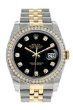 Rolex Datejust 36 Black Set With Diamonds Dial 18K White Gold Diamond Bezel Jubilee Ladies Watch