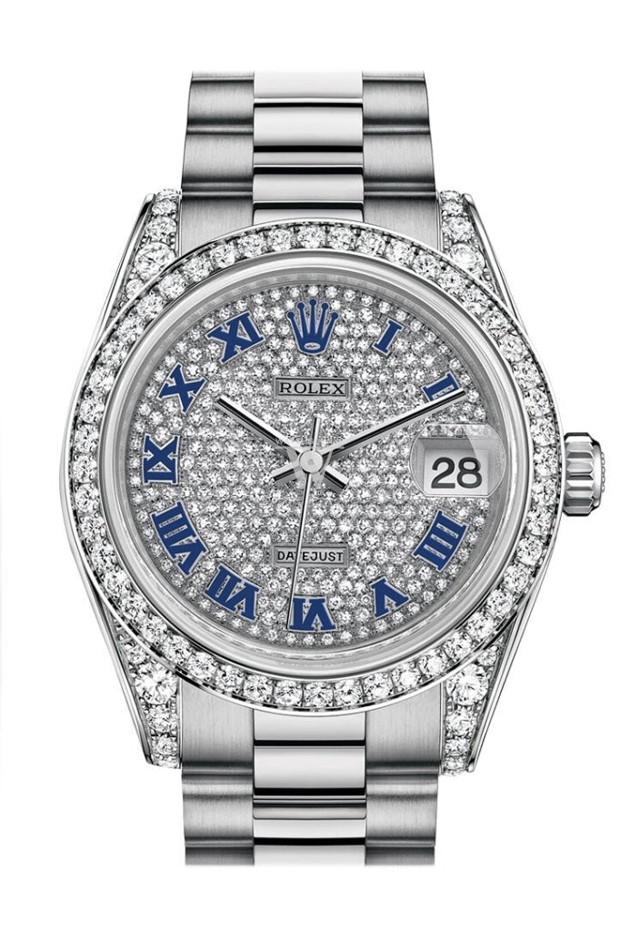 Rolex Datejust 31 Diamond-Paved Roman Dial Diamond Bezel Lug 18K White Gold President Ladies Watch
