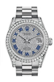 Rolex Datejust 31 Diamond-Paved Roman Dial Diamond Bezel Lug 18K White Gold President Ladies Watch