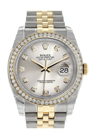 Rolex Datejust 36 Silver Set With Diamonds Dial 18K White Gold Diamond Bezel Jubilee Ladies Watch