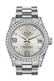 Rolex Datejust 31 Silver set with diamonds and sapphires Dial Diamond Bezel Lug 18K White Gold President Ladies Watch 178159