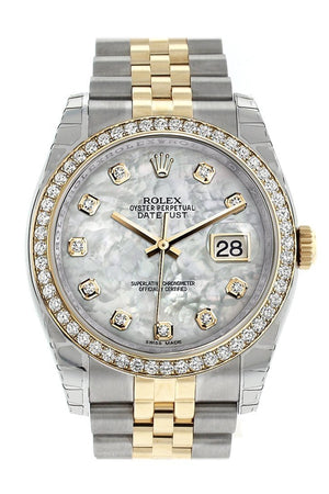 Rolex Datejust 36 White Mother-Of-Pearl Set With Diamonds Dial 18K Gold Diamond Bezel Jubilee Ladies