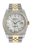 Rolex Datejust 36 White mother-of-pearl set with diamonds Dial 18k White Gold Diamond Bezel Jubilee Ladies Watch 116243